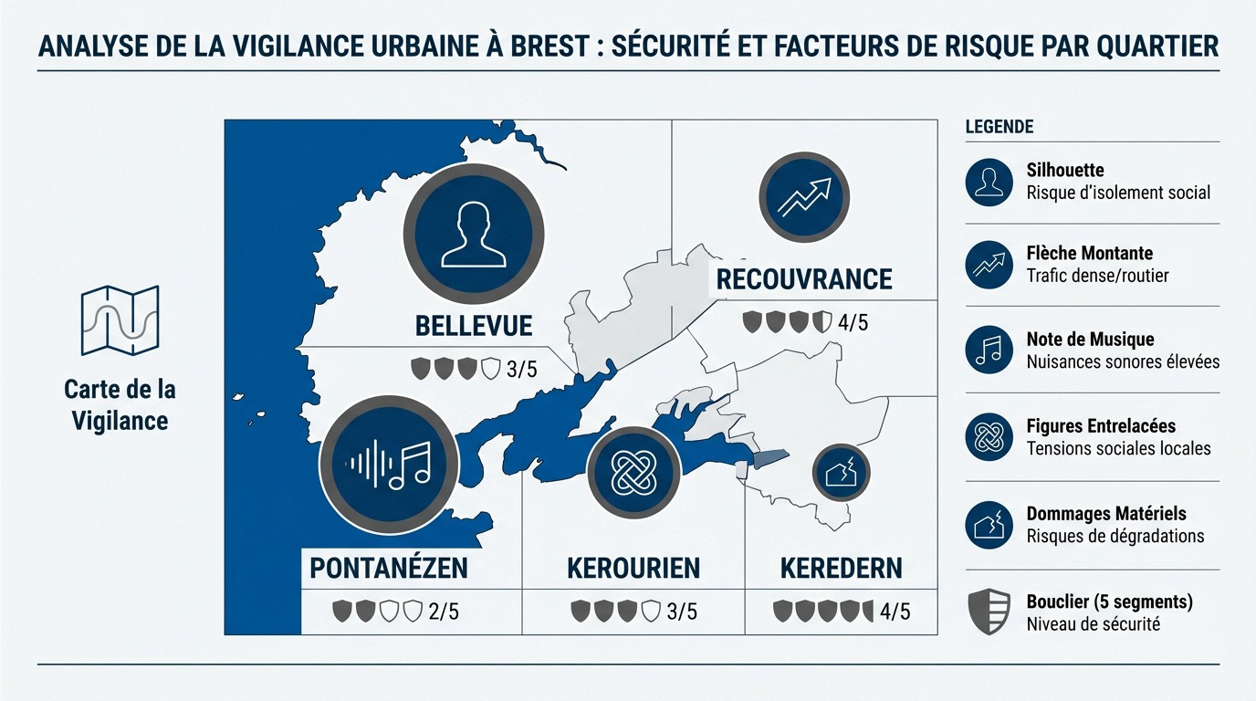 Carte des zones de vigilance et quartiers sensibles à Brest