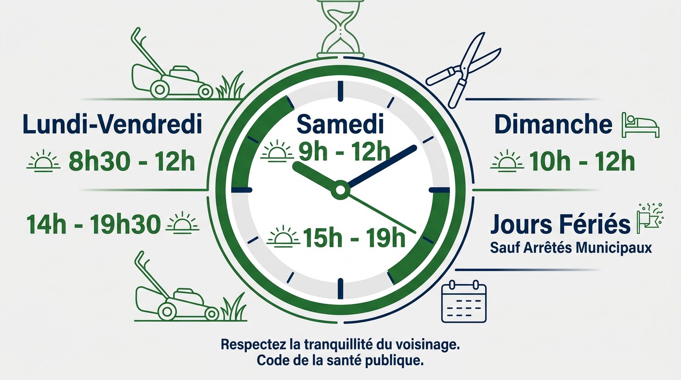 Tableau récapitulatif des horaires autorisés pour tondre sa pelouse en France