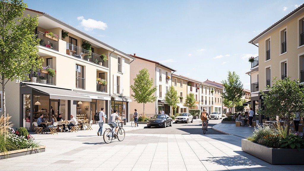Centre-ville de Meyzieu animé en journée