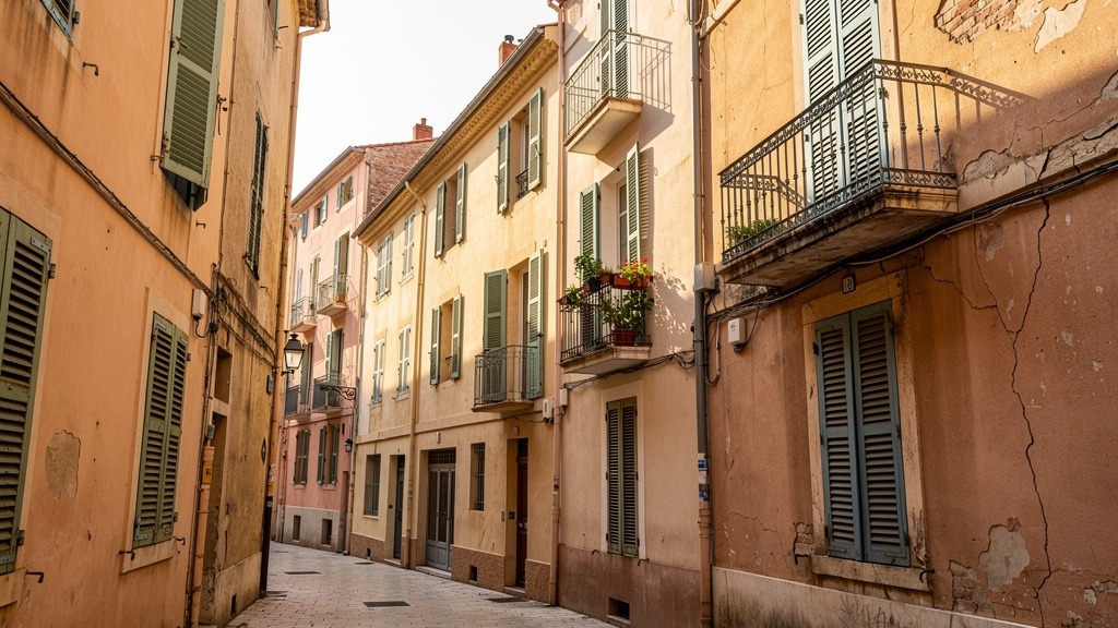 Façades d'immeubles anciens dans une rue du centre historique de Toulon