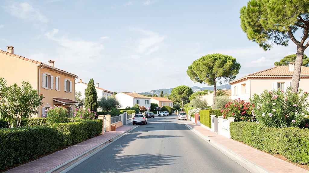 Rue résidentielle calme à Valescure Ouest, Saint-Raphaël