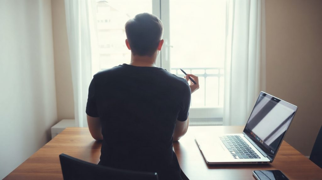 Homme consultant des annonces en ligne sur ordinateur