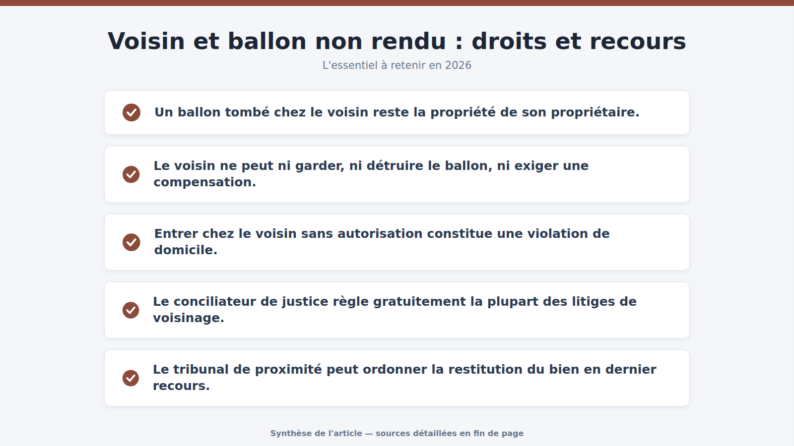 Voisin et ballon non rendu : droits et recours : l'essentiel à retenir (2026)