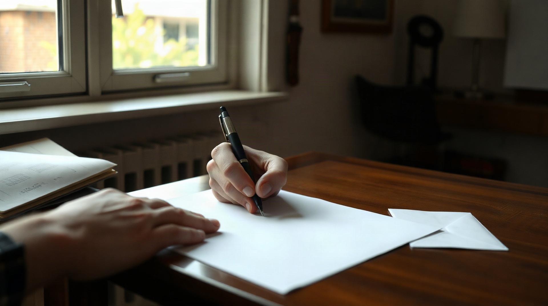 Lettre recommandée posée sur un bureau avec un stylo