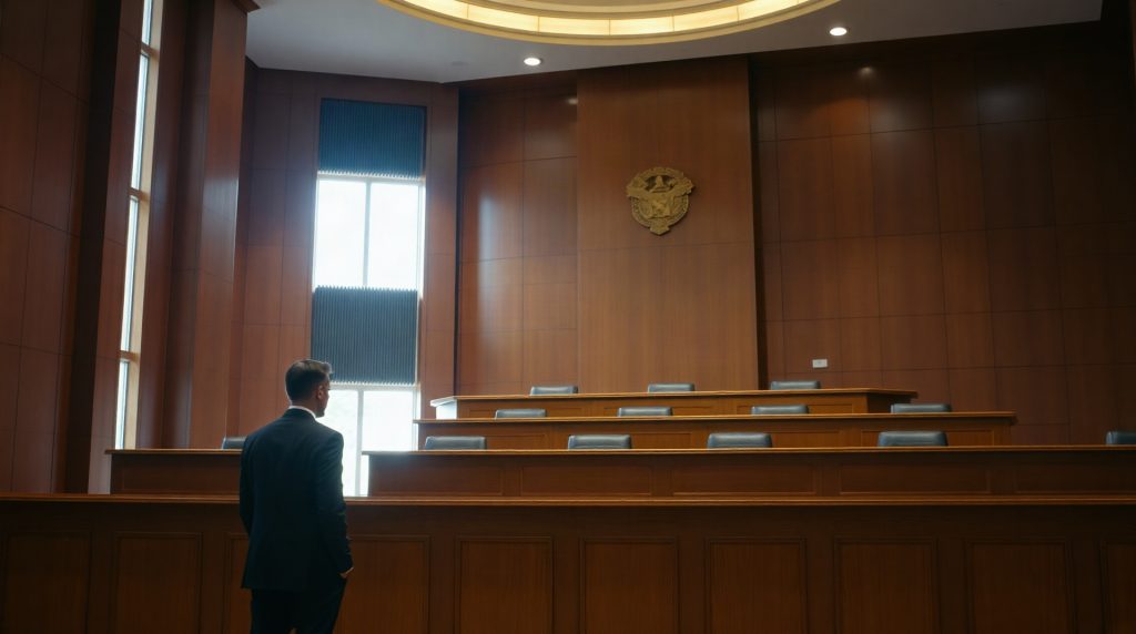 Salle d'audience d'un tribunal judiciaire lors d'une vente aux enchères immobilières