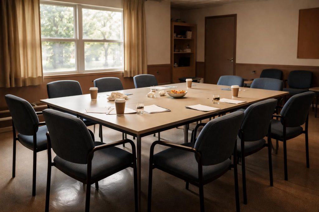 Assemblée générale de copropriété en salle de réunion
